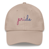 Bisexual Pride Hat: Cursive 'Pride' in Gradient Colors